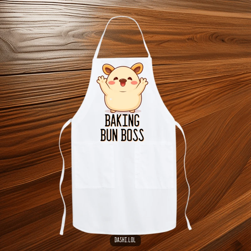 Funny Bao Bun Apron: A delighted bao bun waves enthusiastically, bringing fun and flair to the chef's attire.