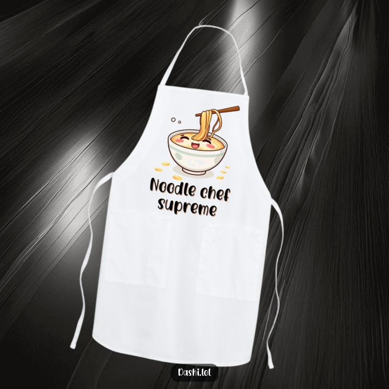 Funny Ramen Apron: A mischievous ramen bowl giggles while splashing noodles, bringing fun and flair to the chef's attire.