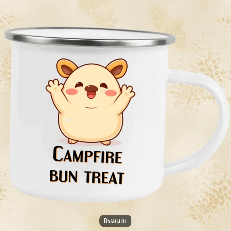 Funny Bao Bun Camping Mug: A delighted bao bun waves enthusiastically, bringing portable joy and humor to the outdoors.