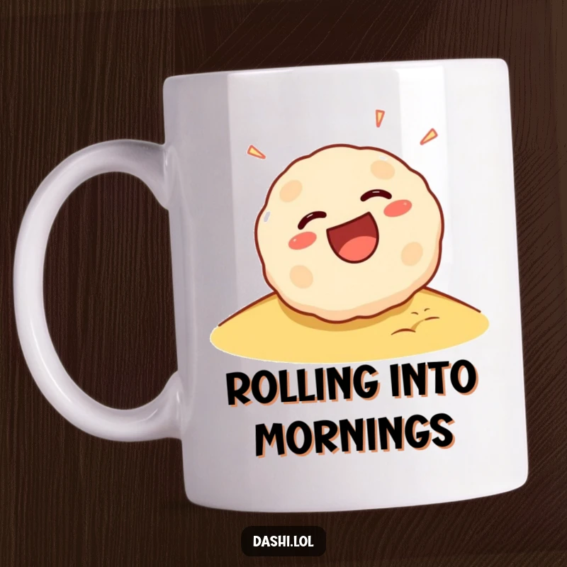 Funny Takoyaki Mug: A laughing takoyaki ball happily rolls down a gentle slope, spreading cheer and delicious vibes.