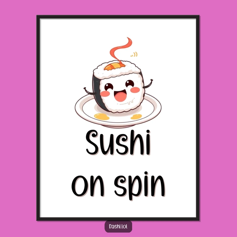 Funny Sushi Roll Digital Art: Cheerful Spinning Character, Perfect Humorous Gift!