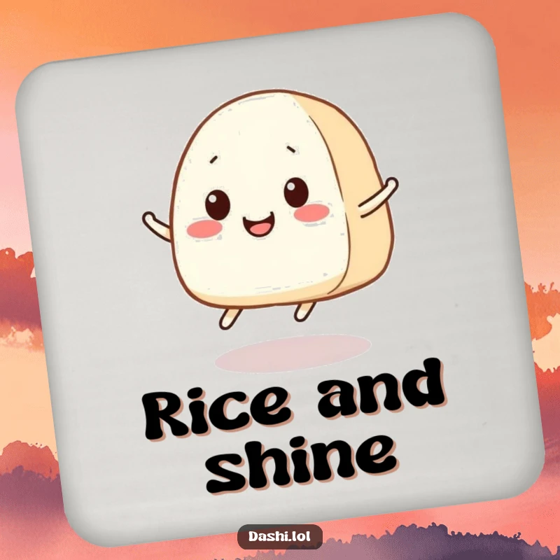 Funny Onigiri Coaster: A smiling onigiri with small legs is joyfully jumping, adding a cute and humorous element to drink protection.