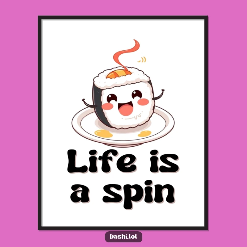 Funny Sushi Roll Poster: Vibrant Spinning Character, Perfect Humorous Gift!