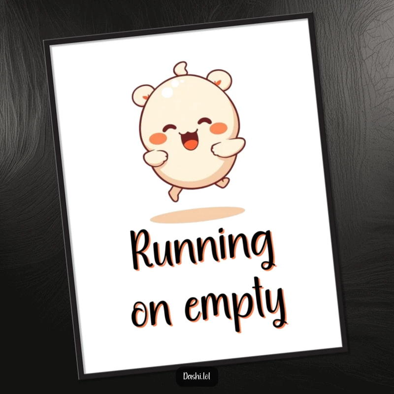 Funny dumpling poster art showing a wiggling dumpling with tiny legs running joyfully, adding a whimsical touch.