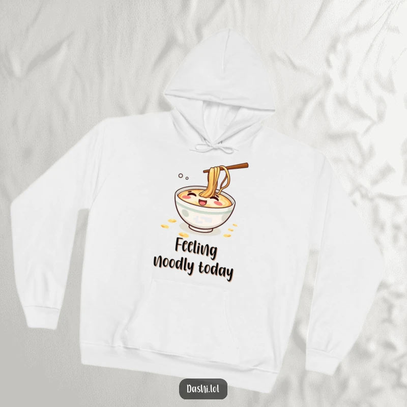 Funny Ramen Hoodie: A mischievous ramen bowl giggles while splashing noodles, offering a cozy and humorous addition to your wardrobe.