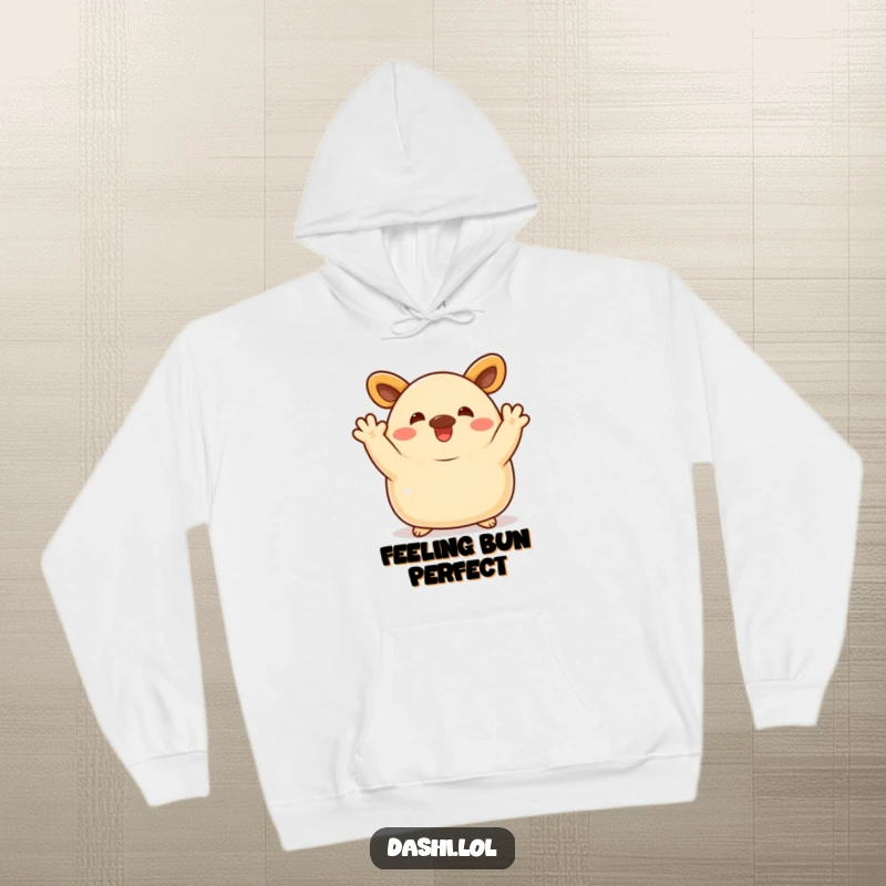 Funny Bao Bun Hoodie: A delighted bao bun waves enthusiastically, offering a cozy and humorous addition to your wardrobe.