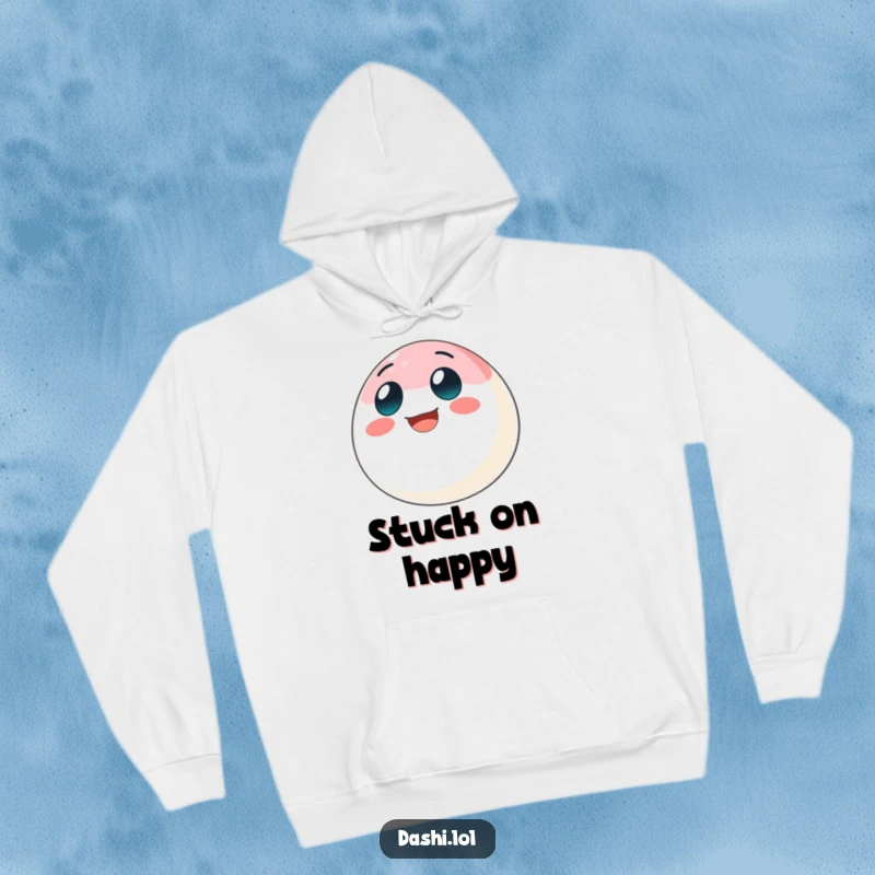 Funny mochi hoodie featuring a bouncing mochi ball with a big grin, offering comfort and a playful touch.