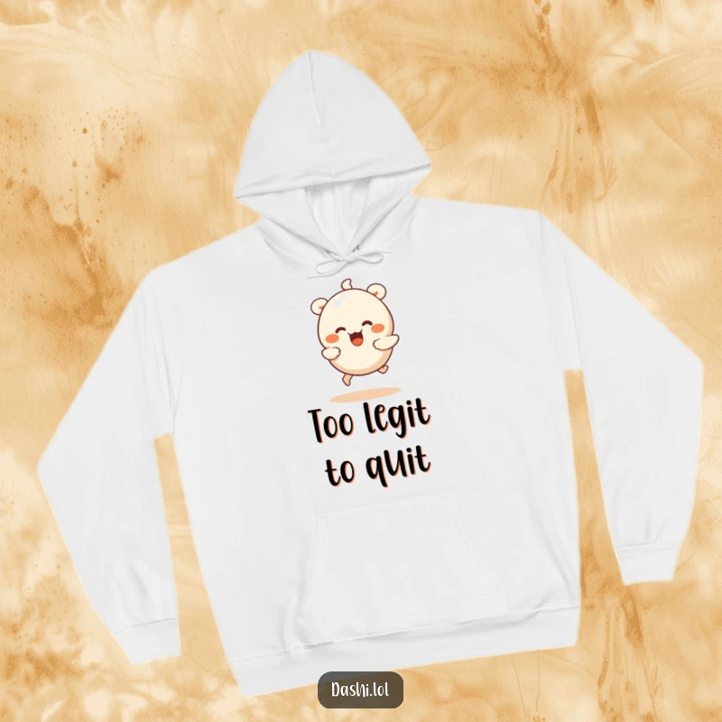 Funny dumpling hoodie featuring a wiggling dumpling with tiny legs running happily, offering snug comfort and humor.