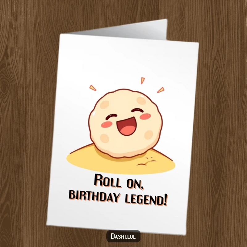 Funny Free Printable Birthday Card: A takoyaki ball laughing hysterically while merrily rolling down a slope.