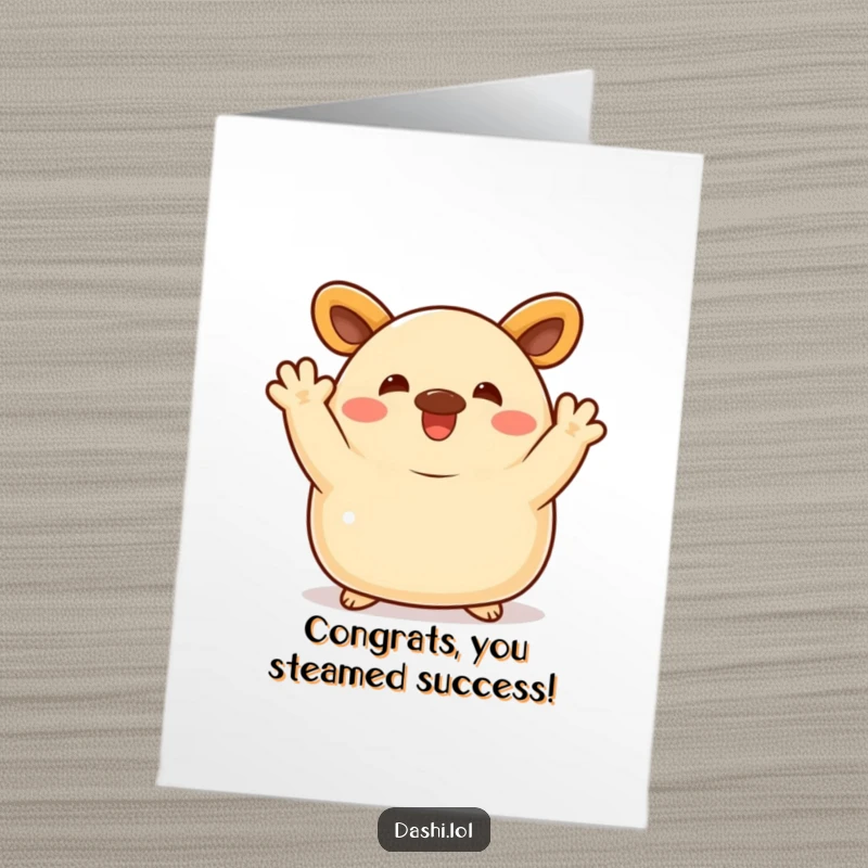 Funny Free Printable Congratulations Card: A happy bao bun enthusiastically waving its little arms in celebration.