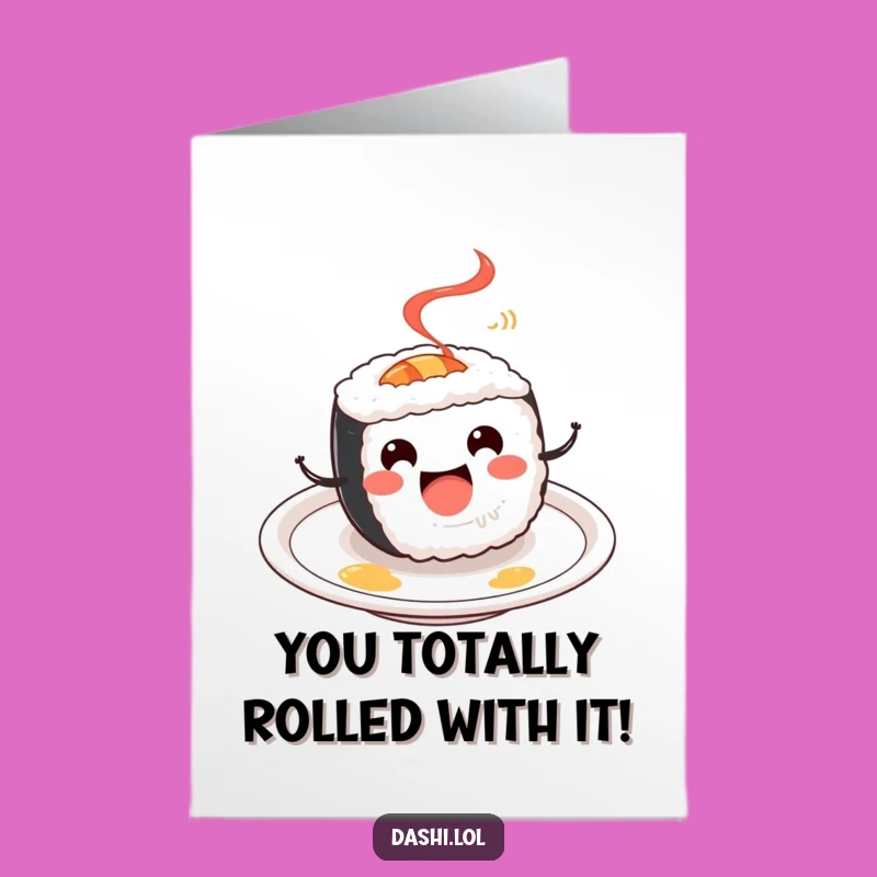 Free Printable Congrats Card: Spinning Sushi Success, Quirky Downloadable Gift for Achievements