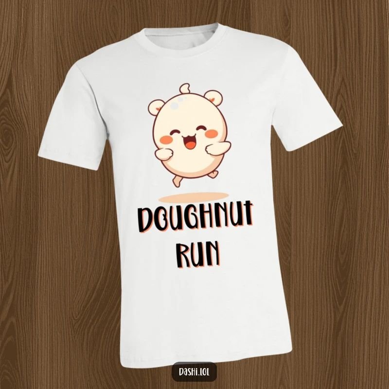 Funny dumpling t-shirt depicting a wiggling dumpling with tiny legs, energetically running with pure joy and humor.