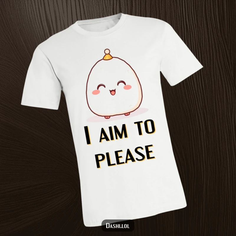 Funny T-Shirt of a happy onigiri wearing a hat and bowing respectfully, perfect for those who appreciate good manners and humor.