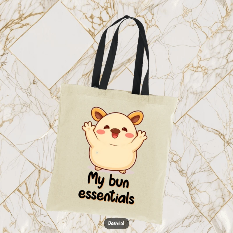 Funny Bao Bun Tote Bag: A delighted bao bun waves enthusiastically with its little arms, a fun and functional accessory.